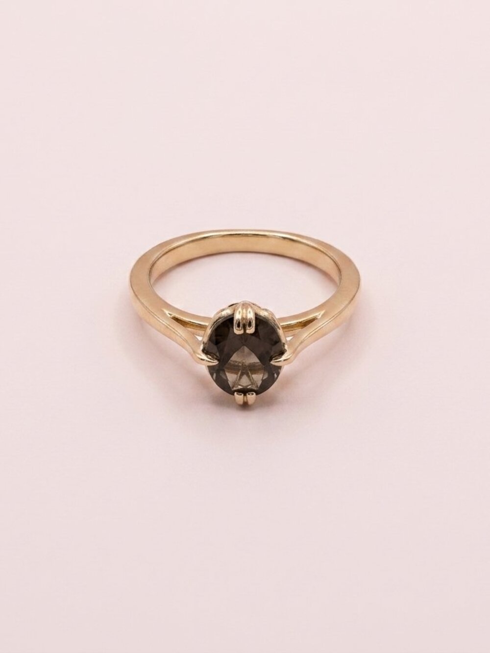 Vintage 70's Smoky Brown Crystal Marquise Ring Gold Plated